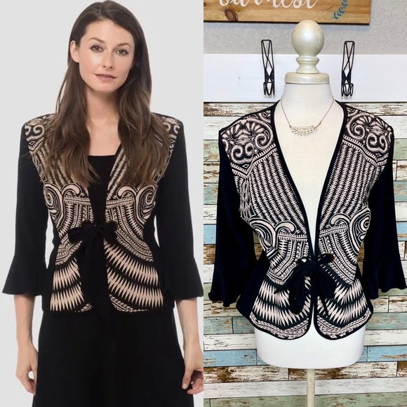 NEW Women's Joseph Ribkoff Black & Beige Cool Print Jacket Cover Up 183558 Sz 14 - Picture 1 of 10